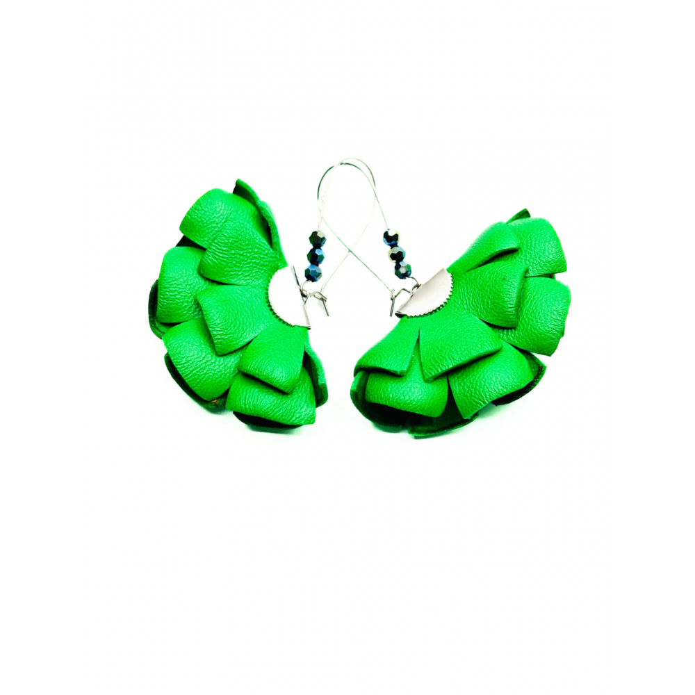 Cercei Handmade din Piele Naturala Verde Crud Cleopatra - readytowear.ro